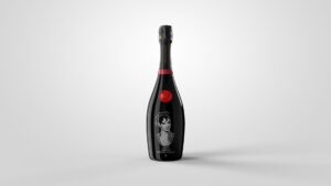 Bottle of Noblesse Oblige Champagne by Comte de Monte-Carlo with art from Marcos Marin